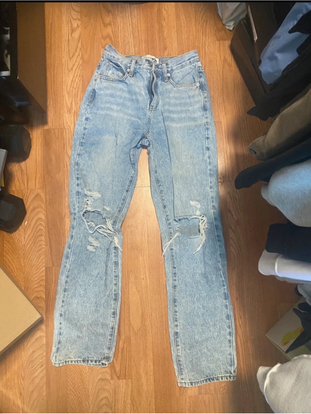 Fashion Nova Light Blue Distressed Straight Leg Jeans